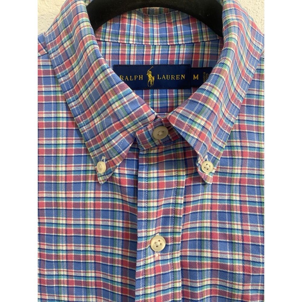 Ralph Lauren L/S Oxford Button‎ Front Shirt Men's Multicolor Plaid M Flesh Pony